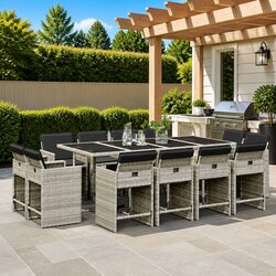 Durable 13 Piece Garden Dining Set in Grey Poly Rattan