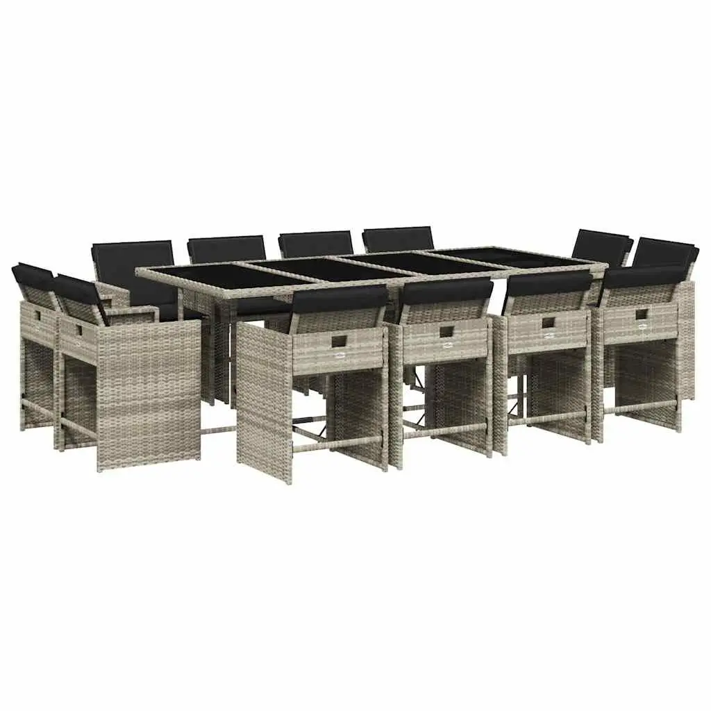 Garden Dining Set PE Rattan 13 Piece Outdoor Furniture Light Grey with Cushions