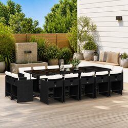 Durable 15 Piece Black Poly Rattan Garden Dining Set