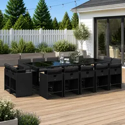 Garden Dining Set 15 Piece Outdoor Furniture Black Poly Rattan Chairs Table