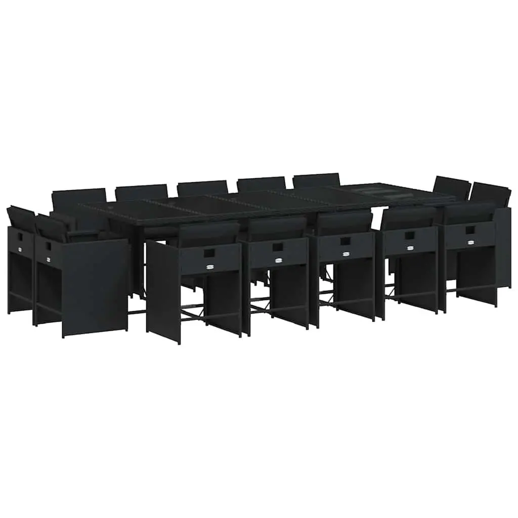 Garden Dining Set PE Rattan 15 Piece Outdoor Furniture Black