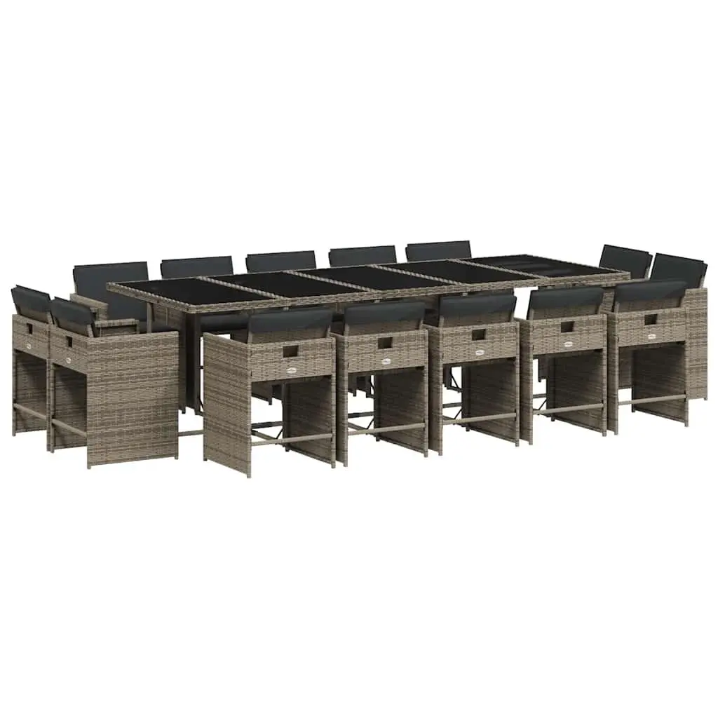 Garden Dining Set PE Rattan 15 Piece Outdoor Furniture Grey