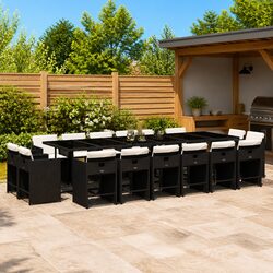 Durable 17-Piece Outdoor Dining Set in Black Poly Rattan