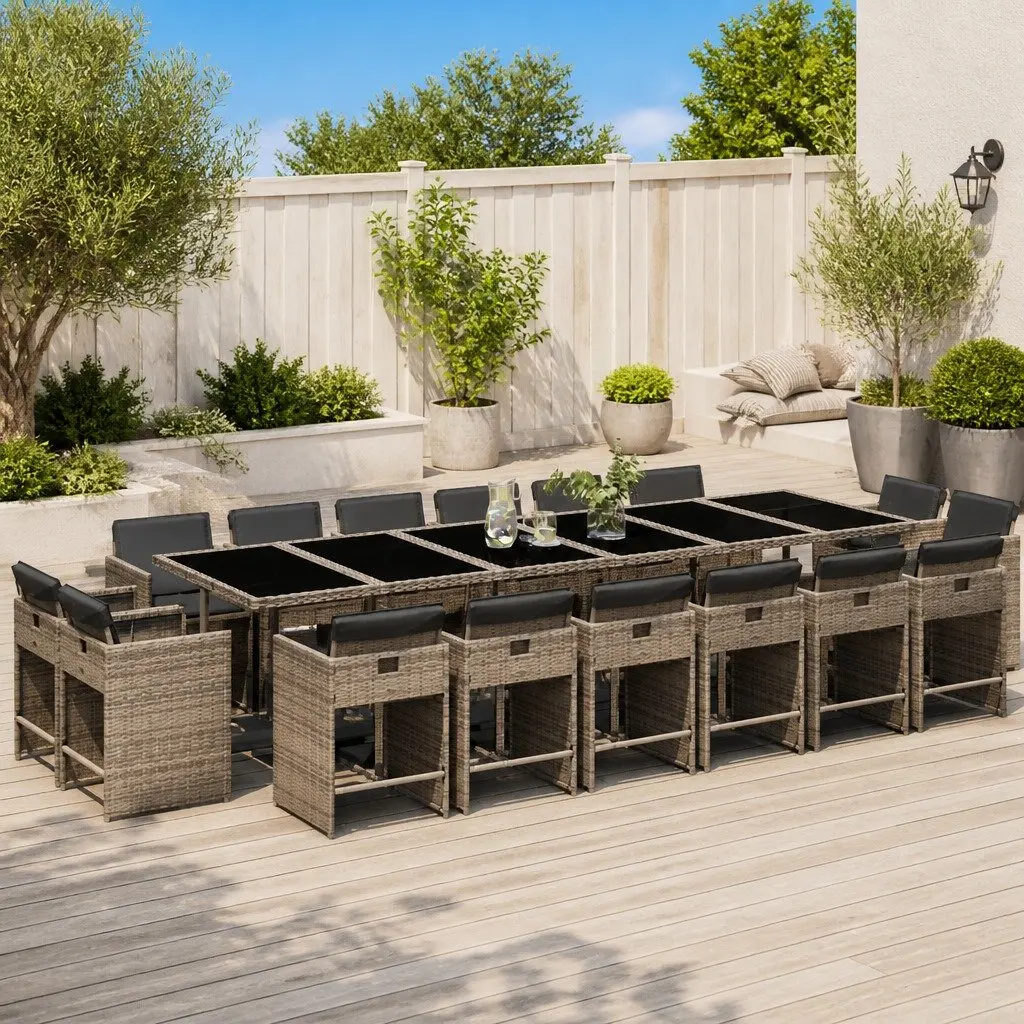 17 Piece Grey Poly Rattan Outdoor Dining Set