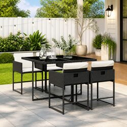 Durable 5 Piece Black Poly Rattan Outdoor Dining Set