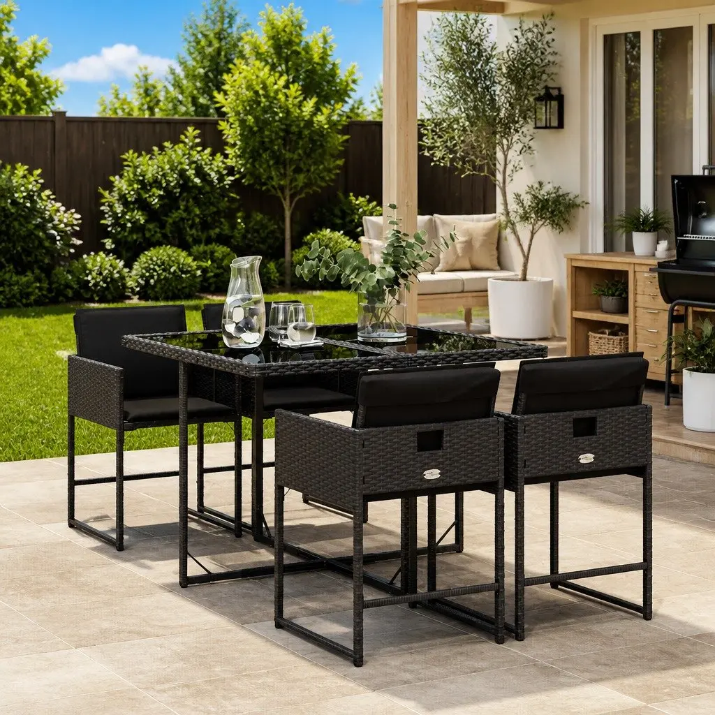 5 Piece Garden Dining Set Poly Rattan Black Outdoor Furniture