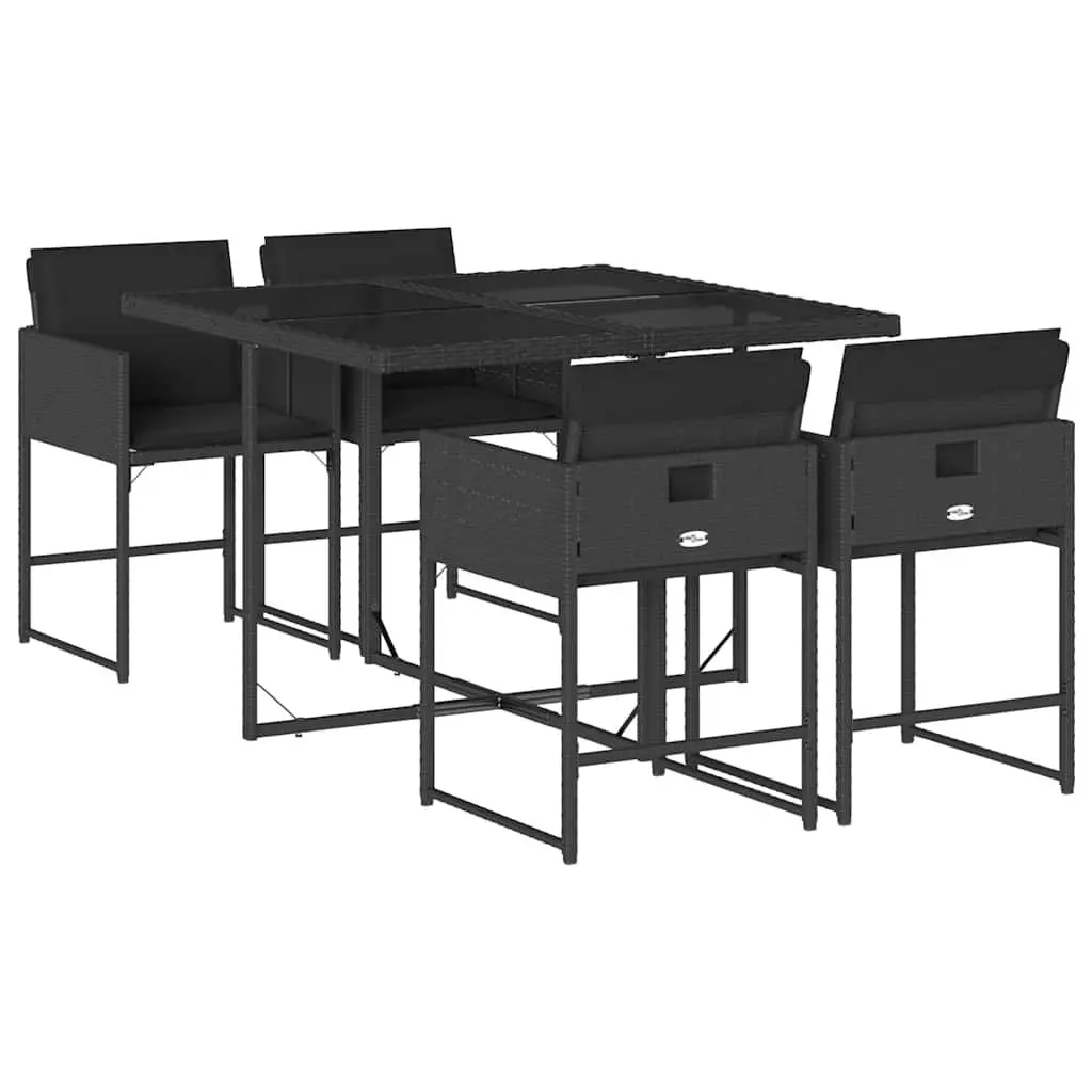 5 Piece Garden Dining Set Poly Rattan Black Outdoor Furniture