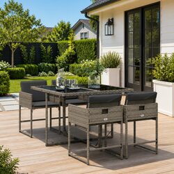 5 Piece Grey Poly Rattan Garden Dining Set