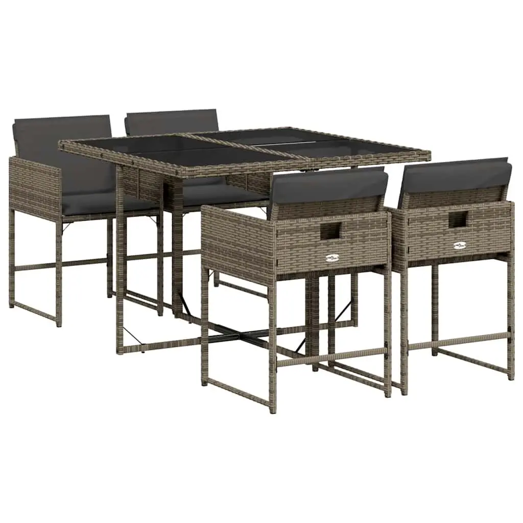 5 Piece Grey Poly Rattan Garden Dining Set