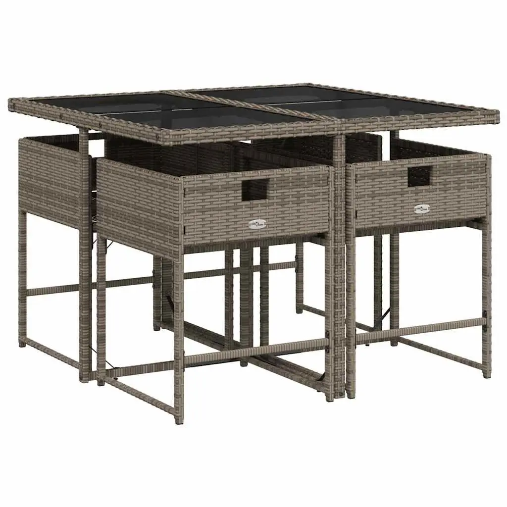 5 Piece Grey Poly Rattan Garden Dining Set