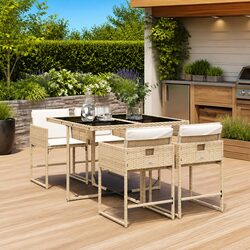 Beige Poly Rattan Garden Dining Set - 5 Piece Outdoor Furniture