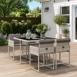 Durable Garden Dining Set - 5 Piece Grey Rattan Ensemble
