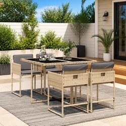 Durable 5 Piece Garden Dining Set with Beige Cushions