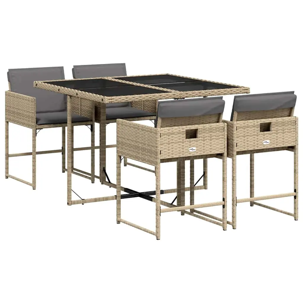 5 Piece Garden Dining Set with Beige Cushions