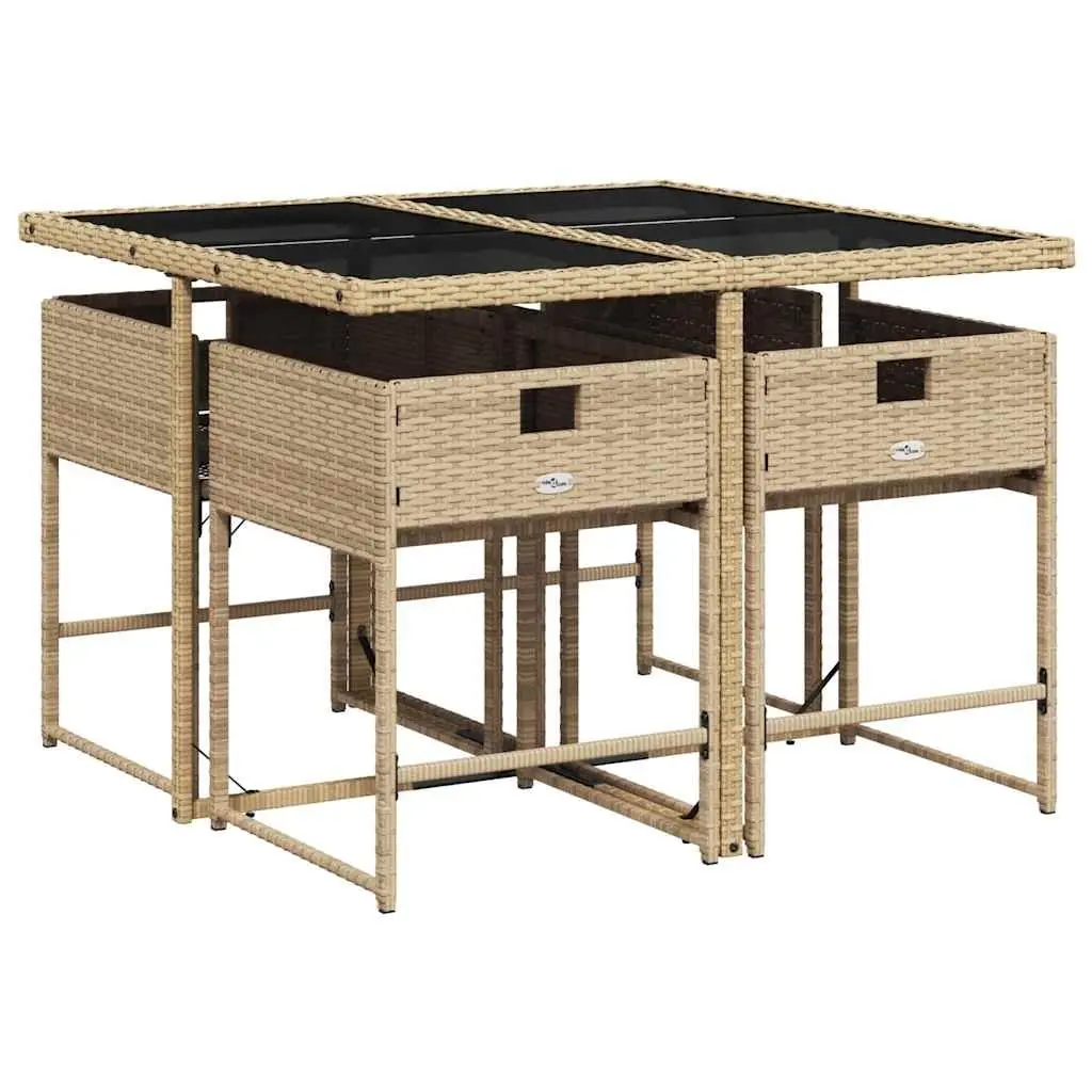 5 Piece Garden Dining Set with Beige Cushions