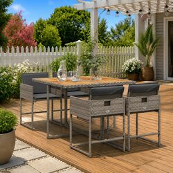 Sturdy 5 Piece Grey Rattan Outdoor Dining Set