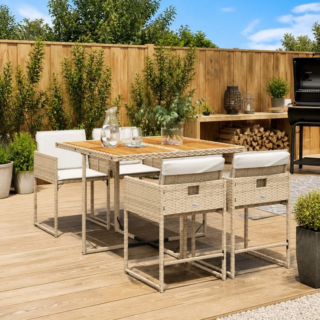 5 Piece Beige Rattan Garden Dining Set