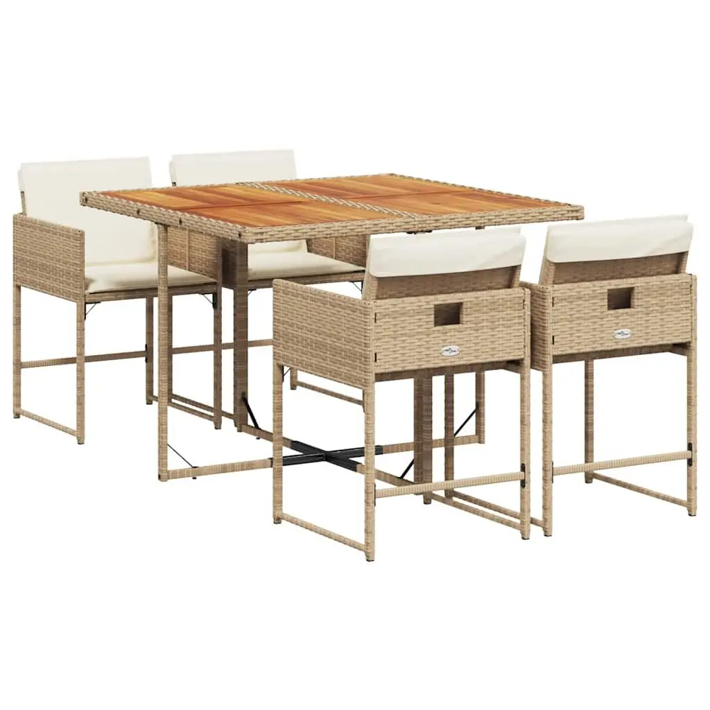 5 Piece Beige Rattan Garden Dining Set