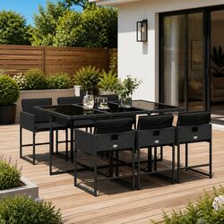 Premium 7 Piece Black Rattan Outdoor Dining Set with Cushions