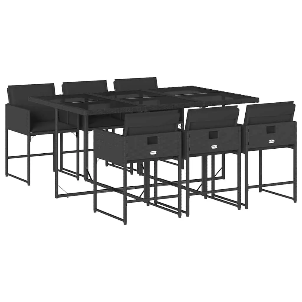 7 Piece Black Rattan Outdoor Dining Set with Cushions