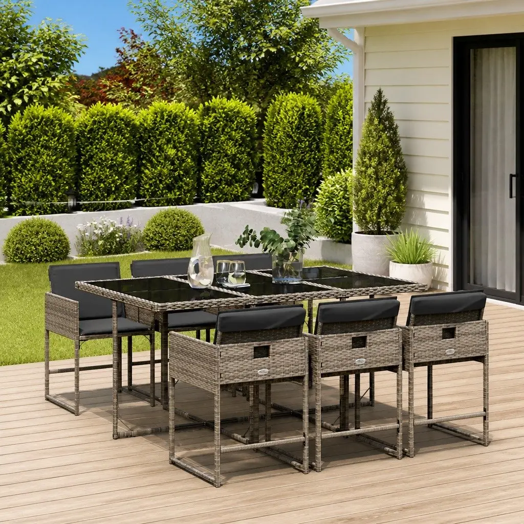 7 Piece Garden Dining Set Poly Rattan Chairs Table Outdoor Patio Furniture Grey