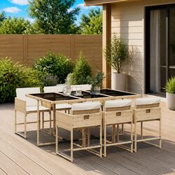 7 Piece Beige Poly Rattan Garden Dining Set