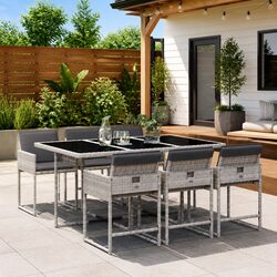 Durable 7 Piece Outdoor Garden Dining Set with Grey Rattan