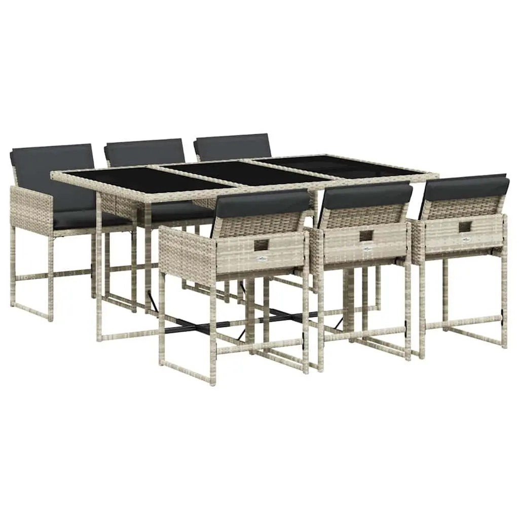 7 Piece Outdoor Garden Dining Set PE Rattan Grey Cushions Table