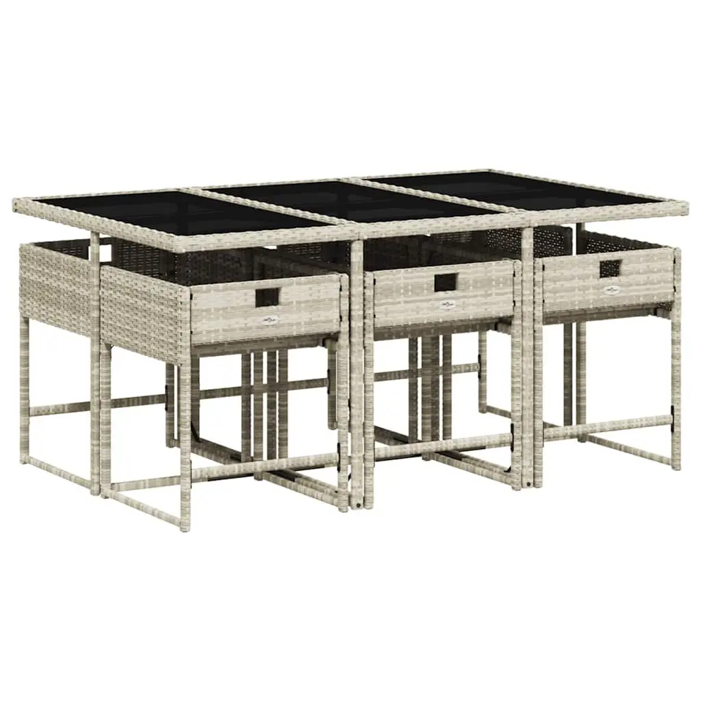 7 Piece Outdoor Garden Dining Set PE Rattan Grey Cushions Table
