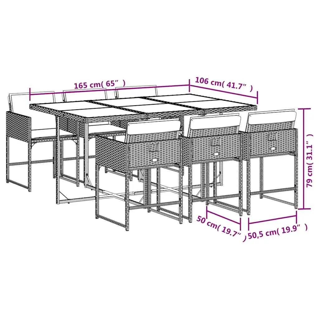 7 Piece Outdoor Garden Dining Set PE Rattan Grey Cushions Table