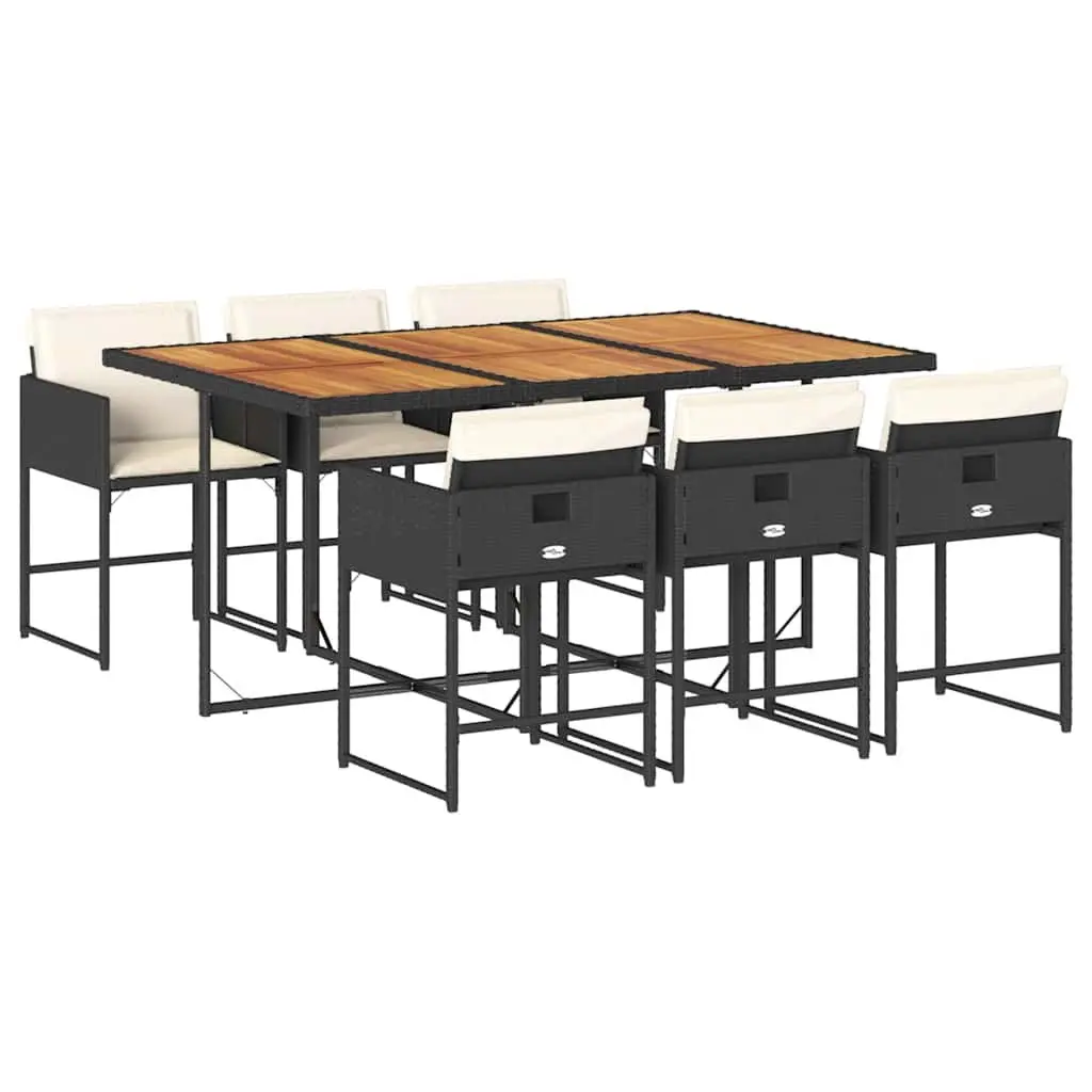 7 Piece Outdoor Dining Set Poly Rattan Acacia Wood Table Black
