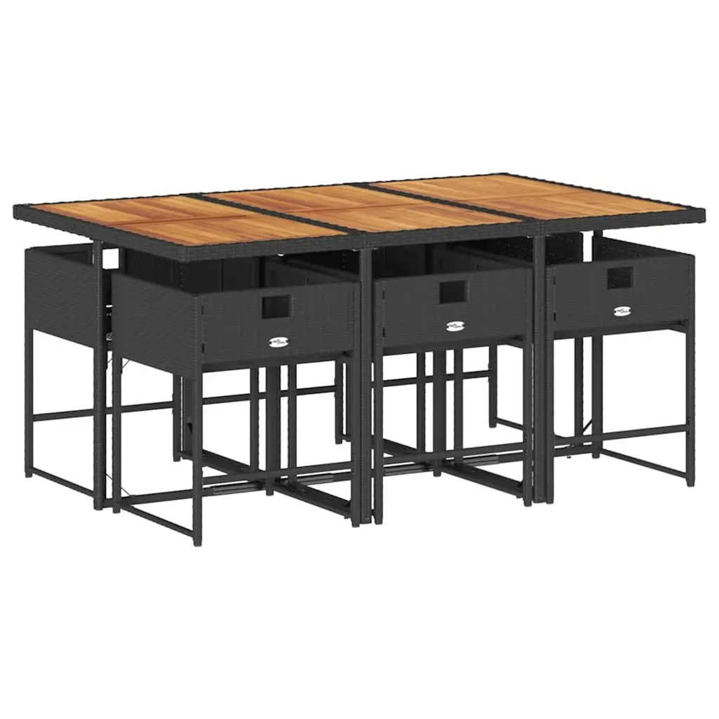 7 Piece Outdoor Dining Set Poly Rattan Acacia Wood Table Black