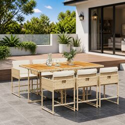 7-Piece Beige Garden Dining Set with Acacia Top