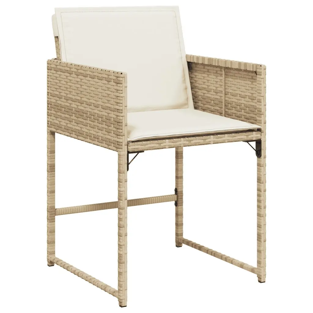 7 Piece Garden Dining Set Poly Rattan Acacia Wood Table Beige Outdoor Furniture