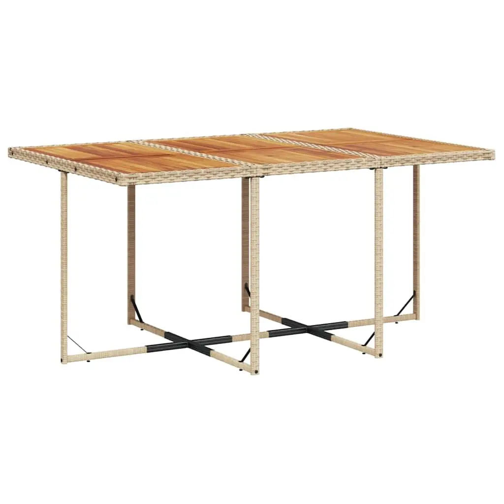 7 Piece Garden Dining Set Poly Rattan Acacia Wood Table Beige Outdoor Furniture