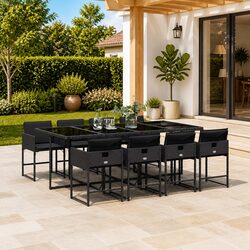 Premium 9 Piece Black Poly Rattan Garden Dining Set