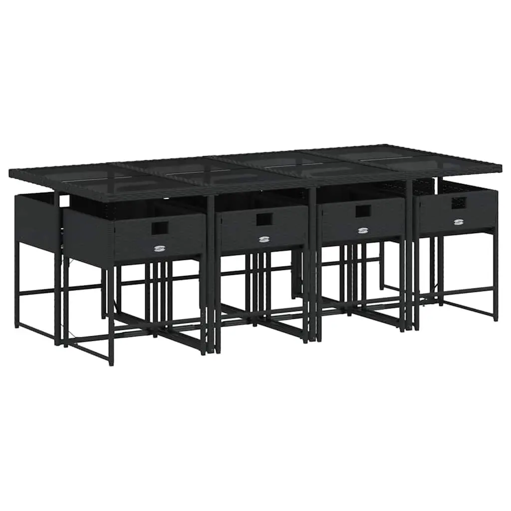 9 Piece Black Poly Rattan Garden Dining Set