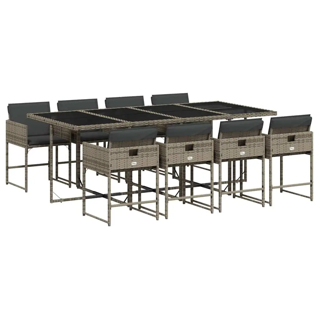 9 Piece Garden Dining Set PE Poly Rattan Grey Outdoor Furniture with Cushions