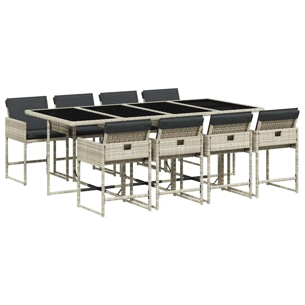 9 Piece Garden Dining Set with Cushions Grey