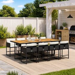 Sturdy 9 Piece Black Rattan Outdoor Dining Set