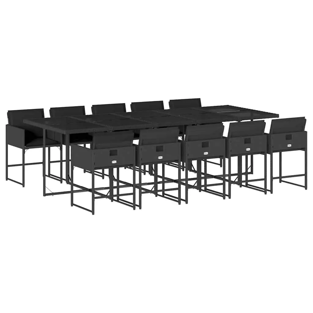 11 Piece Black Garden Dining Set with Cushions