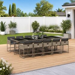 Premium Grey Poly Rattan 11 Piece Garden Dining Set