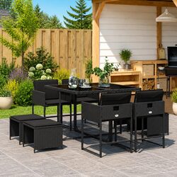 Premium 9 Piece Black Poly Rattan Outdoor Dining Set