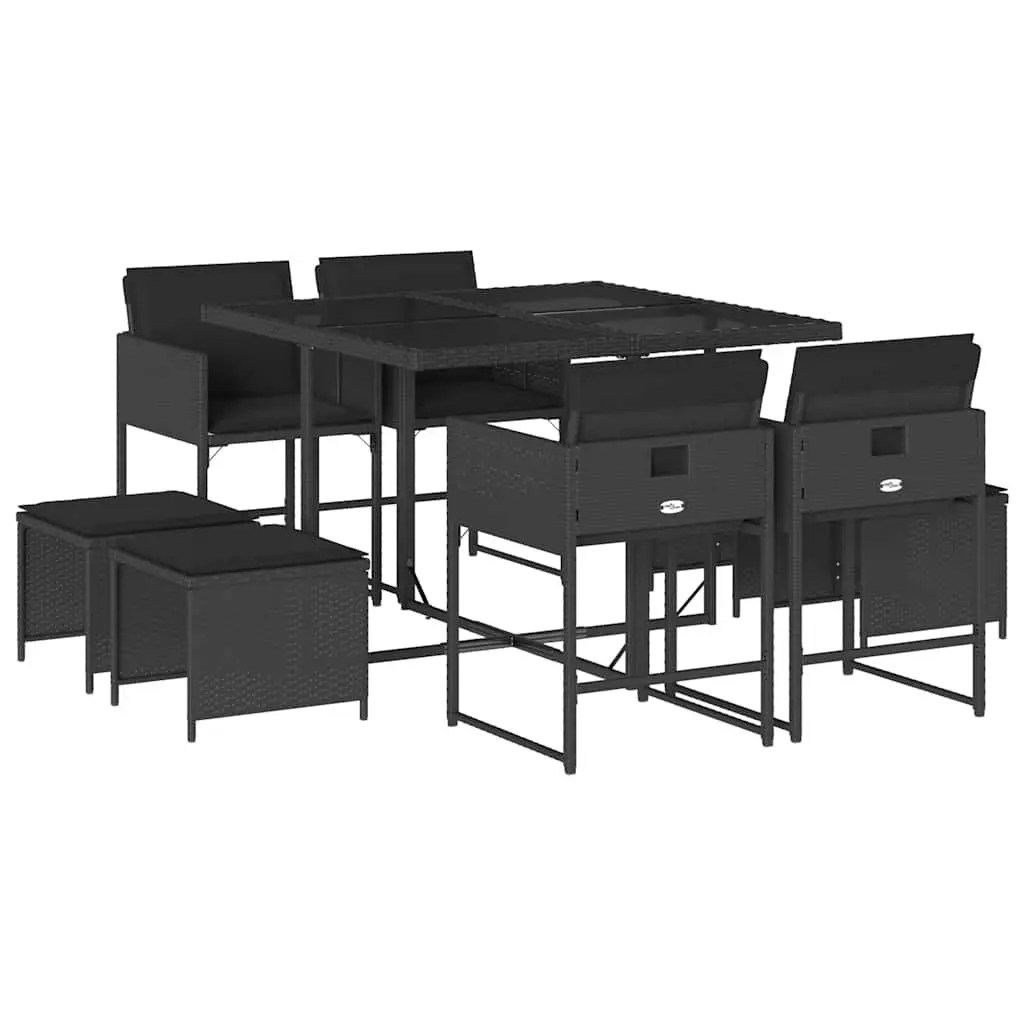 9 Piece Outdoor Dining Set PE Rattan Black Garden Patio Furniture