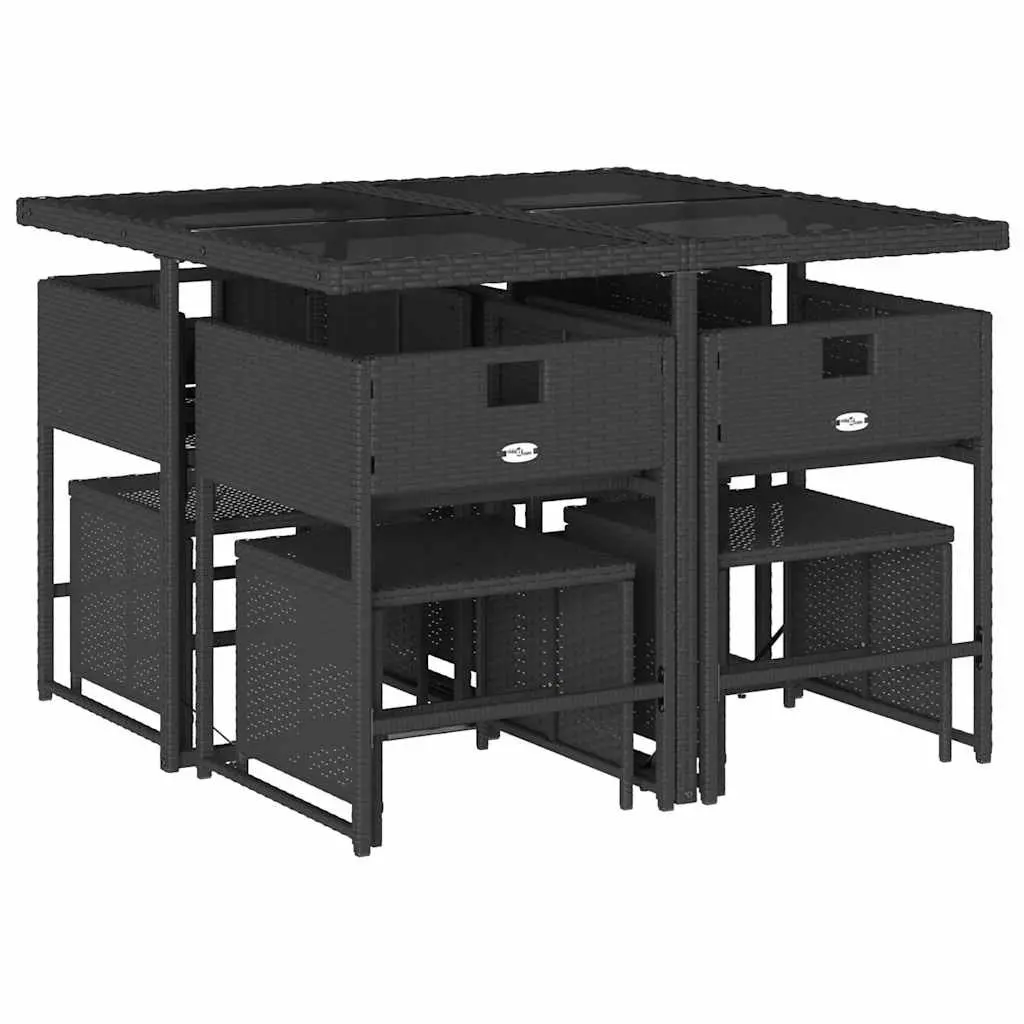 9 Piece Outdoor Dining Set PE Rattan Black Garden Patio Furniture