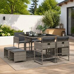 Durable 9-Piece Garden Dining Set in Grey Poly Rattan