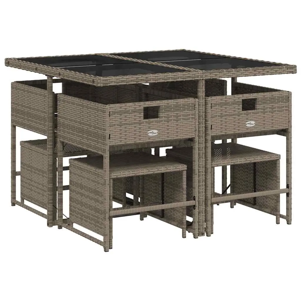Garden Dining Set 9 Piece Grey PE Rattan Outdoor Patio Furniture with Cushions