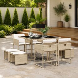 Quality 9-Piece Garden Dining Set with Beige Cushions