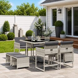 9-Piece Garden Dining Set with Grey Poly Rattan Chairs