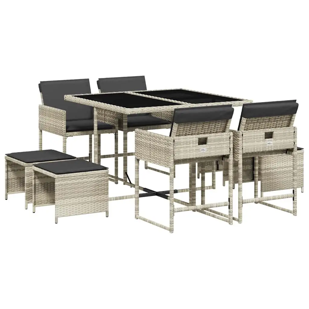 9-Piece Garden Dining Set with Grey Poly Rattan Chairs
